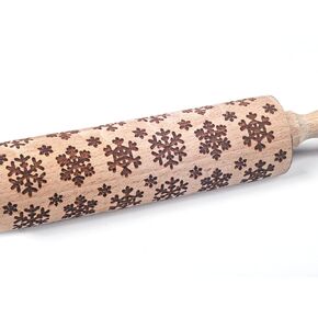Embossed Rolling Pins for Baking, Small Wooden Roller Pin with Textured Pattern, Best Gift for Wedding, Holiday, Mother, Friends (Snowflake)