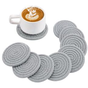 Handmade Woven Drink Coasters, 8 Pcs BOHO Coasters for Home Decor, Heat-resistant Farmhouse Cotton Table Absorbent Coasters for Kinds of Cups New House Gift(4.3in, White)