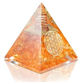 Citrine Orgonite Pyramid for Wellness- Organite Orgone Pyramid Crystal for Meditation Chakra Balance Promote Luck - Negative Network Protection Orgone Generator - Orgone Spiritual Gift for Men & Women