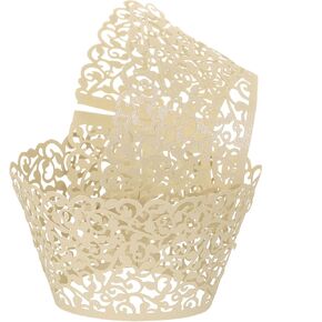 uxcell 50 Pcs Cupcake Wrappers, Hollow Out Cupcake Liner Baking Muffins Liners Paper Cups for Wedding Birthday Party Decoration Baking Cake Desserts Champagne (Vine, Pearlescent Paper)