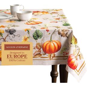 Maison d' Hermine 100% Cotton Table Cover - 60"x108" Rectangle Decorative Tablecloth - Washable Tablecloths for Dining, Home, Farmhouse & Party - for Thanksgiving & Christmas - Potiron Collection