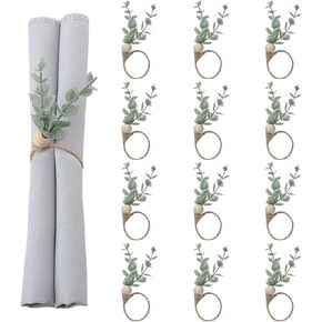 Napkin Rings Set of 6 Rustic Eucalyptus Wooden Napkin Rings Boho Leaf Wood Bead Farmhouse Spring Fall Napkin Ring Holder for Family Dining Banquet Wedding Christmas Easter Holiday Table Decor