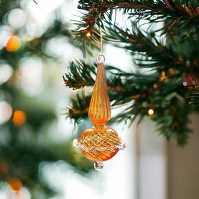 Les Trois Pyramides' Egyptian Unique Christmas Tree Hand-Blown Ribbed Glass Home Decor Ornament Gifts Detailed with 14-Karat Gold: orange
