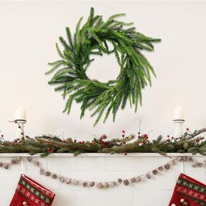 20 Inch Christmas Norfolk Pine Wreath, Real Looking Artificial Green Wreath Greenery Realistic Wreath (1PC)