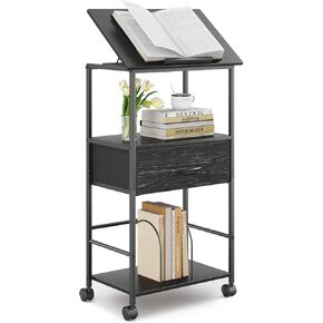 HOMEKOKO 3-Tier Bookshelf with Adjustable Flip Top, Living Room Industrial Movable Bookcase, Rustic Book Shelf with Drawer, Wood-Metal Rustic Bookshelves (Rustic Brown)