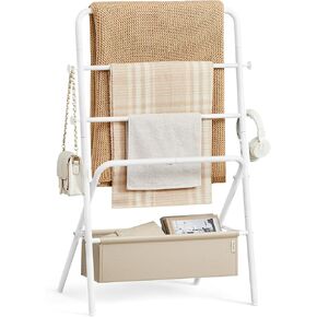 رف مناشف فاساجل قائم بذاته، حامل بطانية قابل للطي، حامل مناشف مع 4 خطافات، سلة قماش، ارتفاع 99 بوصة، لغرفة النوم وغرفة المعيشة والحمام، حبر أسود ورمادي أردوازي ULLS020B01 in Kuwait