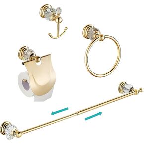 WINCASE Gold Bathroom Accessories, Adjustable Crystal Towel Bar Set, Golden Hardware Set Hand Towel Ring Racks Paper Holder Hook Wall Mounted