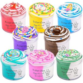 8 Pack Christmas Clear Slime kit, Jelly Cube Slime Party Favor, Crunchy Crystal Slime for Girls and Boys, DIY Birthday Boba Slime for Kids, Cute Charms Stress Relief Slime Toys, Soft Non-Sticky