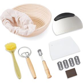 Banneton Basket - 9 Inch Banneton Bread Proofing Baskets Sourdough Bread Baking Supplies Kit Proofing Basket Round Proofing Bowls Handmade Rattan Baskets for Making Baking Fermentation