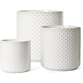 LE TAUCI Ceramic Plant Pots Indoor, 10 Inch 8 Inch 6 Inch Planters for Indoor Plants, Mid-Century Modern Flower Pots with Drainage Hole and Plug, Cylinder Round Planter Pots, Set of 3, White