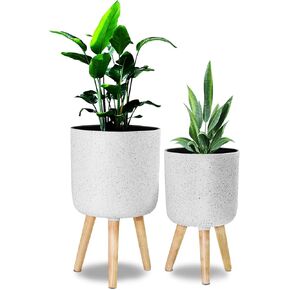 Plant Pot with Stand 10 & 12 Inches, Decorative Honeycomb Gradient Planter with Holder, Indoor Outdoor Flower Pots with Drainage Holes, Modern Garden Pot for Snake Plant, Monstera, Houseplants