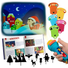 Nene Toys Christmas Fairy Tales Interactive Book with Flashlight Projector & Shadow Puppets - Magical Stories & Theatrical Playset for Kids 3+ Years - 5 Languages - Perfect Holiday Bedtime Kit