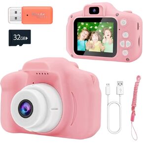 Upgrade Kids Camera,Gifts for Boys and Girls of Age 3-9, 1080P HD Digital Video Cameras for Toddler, 20M high -Definition Digital Camera, Suitable for Portable Toys with 32GB SD Card-Pink