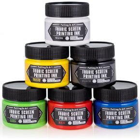 Falling in Art Fabric Screen Printing Ink Set, 4-Ounce Permanent Fabric Paints for T-Shirt and Silk Printmaking, 6 Colors