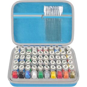 Model Paint Storage Case Compatible with Testors Paint Set, Paints Organizer Carrying Bag Holds 60 Bottles with 9 Fine Detail Miniatures Paint Brushes, Enamel Paint Container- Paint Not Included (Grey)