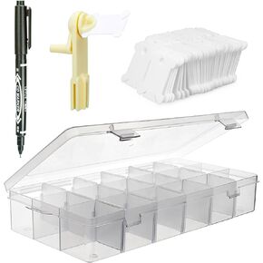 BLUE HANDCART Embroidery Floss Organizer, 1 Removable 18 Compartments Cross Stitch Thread Storage Box with 100 Plastic Embroidery Floss Bobbins, 1 Floss Winder and 1 Marker