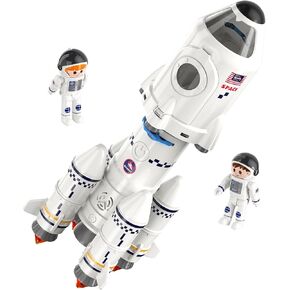 TEMI Space Airplane Spacecraft Toy for 3 4 5 6 7 8 9 Years Old Kids, Science Educational 5-in-1 Aerospace Toy with 2 Astronauts, Projection Lamp, Outer Space Toy Gifts for Boys Girls 3+