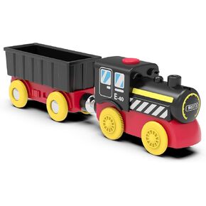Battery Operated Locomotive Train, Magnetic Train Toy for Wooden Tracks, Motorized Train Compatible with Thomas, Brio, Chuggington, Melissa & Doug