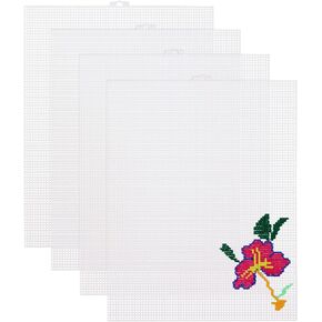 4PCS 7 Count Plastic Mesh Canvas Sheets, 10.23 x 13 Inch Plastic Mesh, Plastic Mesh Sheet, Eye Mesh for Embroidery, Acrylic Yarn Crafting, Knit Crochet Projects, Therian Mask and Aquarium Dividers