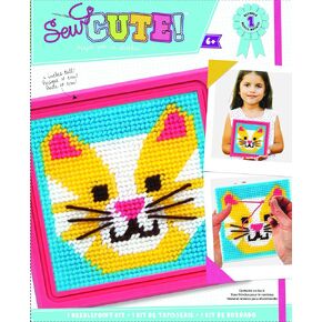 Colorbok 59338 Cat Learn to Sew Needlepoint Kit, 6-Inch by 6-Inch Pink Frame