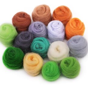 Mayboos 15 Colors Fiber Wool Yarn, Fiber Wool Yarn Roving, Spinning Wool Roving for Needle Felting, DIY Hand Spinning, Needle Felting Wool Craft, 3g/Color