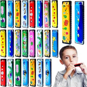 24 Pcs Kids Harmonica,Cartoon Harmonica Toy with Double Row,16 Holes Toddler Harmonicas for Beginners' Musical Instrument Toy,Party Favors,Goodie Bags,Gifts