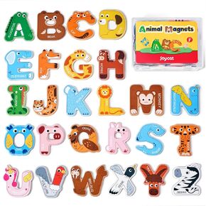 Wooden Thick Alphabet Magnets for Toddlers Fridge Large Size Cute Animal Colorful ABC Magnetic Letters 26 Uppercase Letters 0-9 Numbers Toy Set for Kids Toddlers Preschool Learning Spelling