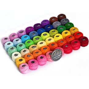 LE PAON 48 Crochet Thread Set Balls 100% Long-Staple Cotton Rainbow Colors of Size 8 Threadand Free 30 Golden Needles 48 Balls for Crochet Hardanger Cross Stitch Needlepoint Hand Embroidery