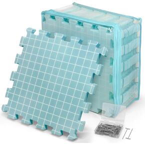 CraftyManor 9 PCS Blocking Mats for Knitting & Crochet Projects, Extra Thick Crochet Blocking Mats with 50 T- Pins, Knitting Blocking Mats and Pins, Green