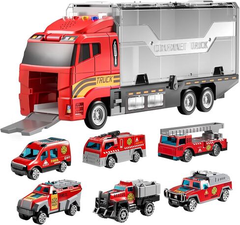 TEMI Toddler Toys for 3 4 5 6 Years Old Boys, Die-cast Construction Toys Car Carrier Vehicle Toy Set w/Play Mat, Kids Toys Truck Alloy Metal Car Toys Set for Age 3-9 Toddlers Kids Boys & Girls in Kuwait