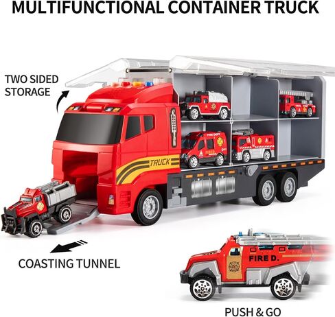 TEMI Toddler Toys for 3 4 5 6 Years Old Boys, Die-cast Construction Toys Car Carrier Vehicle Toy Set w/Play Mat, Kids Toys Truck Alloy Metal Car Toys Set for Age 3-9 Toddlers Kids Boys & Girls in Kuwait