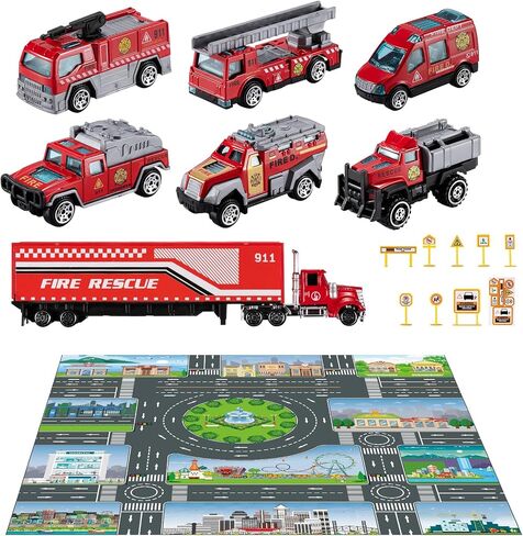 TEMI Toddler Toys for 3 4 5 6 Years Old Boys, Die-cast Construction Toys Car Carrier Vehicle Toy Set w/Play Mat, Kids Toys Truck Alloy Metal Car Toys Set for Age 3-9 Toddlers Kids Boys & Girls in Kuwait