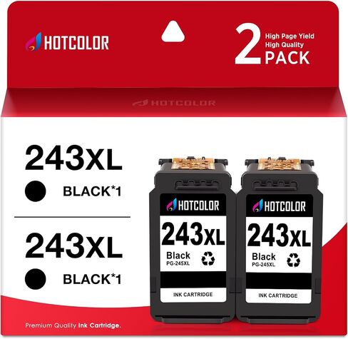 هوت كولور خرطوشة حبر بديلة PG-243 CL-244 لخراطيش حبر كانون 243 و244 لطابعة كانون 243 اسود لخراطيش حبر كانون mg2522 بيكسما TS3120 TS3122 MX492 MG2525 TR4520 (1 اسود/1 ثلاثي الالوان، 2PK) in Kuwait