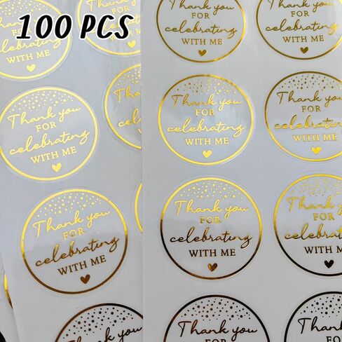 100 x Thanks For Celebrating With Me Labels Real Gold Foil Birthday Stickers Package Favor Stickers Birthday Rose Foil Favor Sticker Graduation Thank You Favor Tag (With Me, Rose Gold Foil) in Saudi Arabia