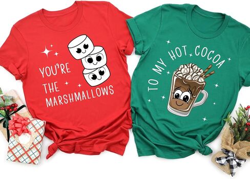 Funny Matching Couples Christmas Shirts, You're the Marshmallows T-Shirt, To My Hot Cocoa T-Shirt, Wife Husband Holiday Outfit, Christmas Gift (ADULT L, KELLY GREEN, To my hot cocoa) in Kuwait
