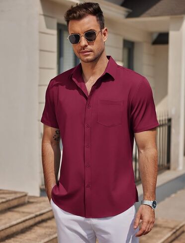 COOFANDY Mens Casual Button Down Shirts Short Sleeve Business Shirts Lightweight Wrinkle Free Dress Shirts in Saudi Arabia
