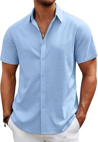 COOFANDY Mens Casual Beach Shirts Short Sleeve Button Down Shirts Summer Vacation Untucked Dress Shirts in Saudi Arabia