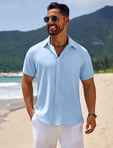 COOFANDY Mens Casual Beach Shirts Short Sleeve Button Down Shirts Summer Vacation Untucked Dress Shirts in Saudi Arabia