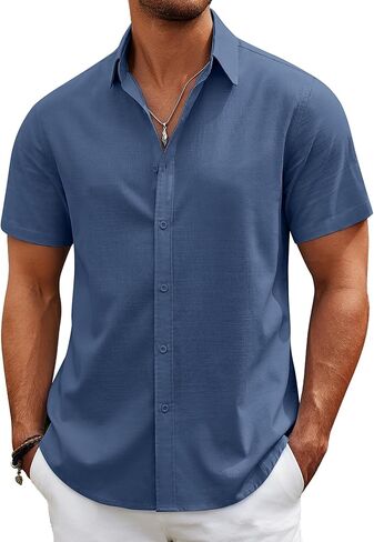COOFANDY Mens Casual Beach Shirts Short Sleeve Button Down Shirts Summer Vacation Untucked Dress Shirts in Saudi Arabia