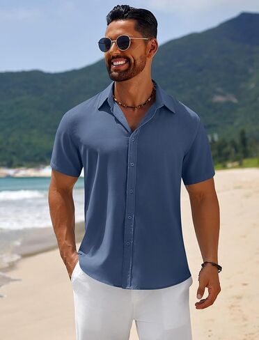 COOFANDY Mens Casual Beach Shirts Short Sleeve Button Down Shirts Summer Vacation Untucked Dress Shirts in Saudi Arabia