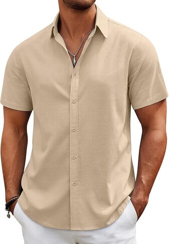COOFANDY Mens Casual Beach Shirts Short Sleeve Button Down Shirts Summer Vacation Untucked Dress Shirts in Saudi Arabia