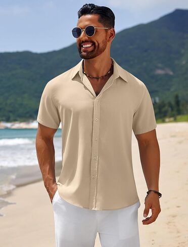 COOFANDY Mens Casual Beach Shirts Short Sleeve Button Down Shirts Summer Vacation Untucked Dress Shirts in Saudi Arabia