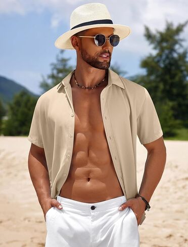 COOFANDY Mens Casual Beach Shirts Short Sleeve Button Down Shirts Summer Vacation Untucked Dress Shirts in Saudi Arabia