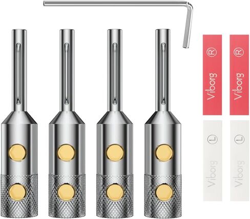 Viborg VB401R Audiophile Speaker Banana Plugs 4MM Pure Copper Screw Locking Speaker Plug Connectors for Amplifier Wire, Home Theater, AV Receiver, Amplifiers and Sound Systems 4PCS (Rhodium Plated) in Kuwait