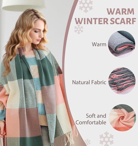 YSense Women's Long Plaid Blanket Scarf Chunky Oversized Winter Fall Warm Big Tartan Scarves Wrap Shawl Ladies Gifts in Saudi Arabia