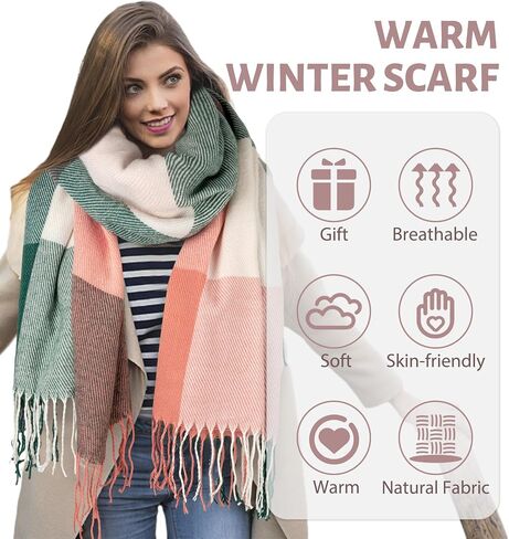 YSense Women's Long Plaid Blanket Scarf Chunky Oversized Winter Fall Warm Big Tartan Scarves Wrap Shawl Ladies Gifts in Saudi Arabia