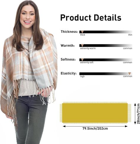 YSense Women's Long Plaid Blanket Scarf Chunky Oversized Winter Fall Warm Big Tartan Scarves Wrap Shawl Ladies Gifts in Saudi Arabia