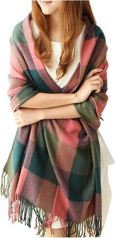 YSense Women's Long Plaid Blanket Scarf Chunky Oversized Winter Fall Warm Big Tartan Scarves Wrap Shawl Ladies Gifts in Saudi Arabia