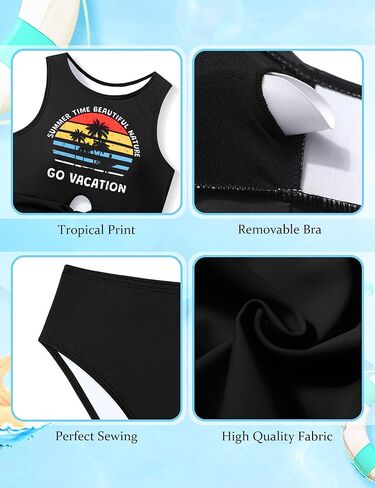 Girl Swimsuit for Girls 7-14y Two Piece Girls' Swimwear Tropical Tie Front Girls Bathing Suit Padded Tankini Swimsuit in Saudi Arabia