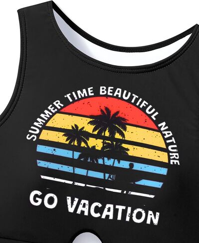 Girl Swimsuit for Girls 7-14y Two Piece Girls' Swimwear Tropical Tie Front Girls Bathing Suit Padded Tankini Swimsuit in Saudi Arabia